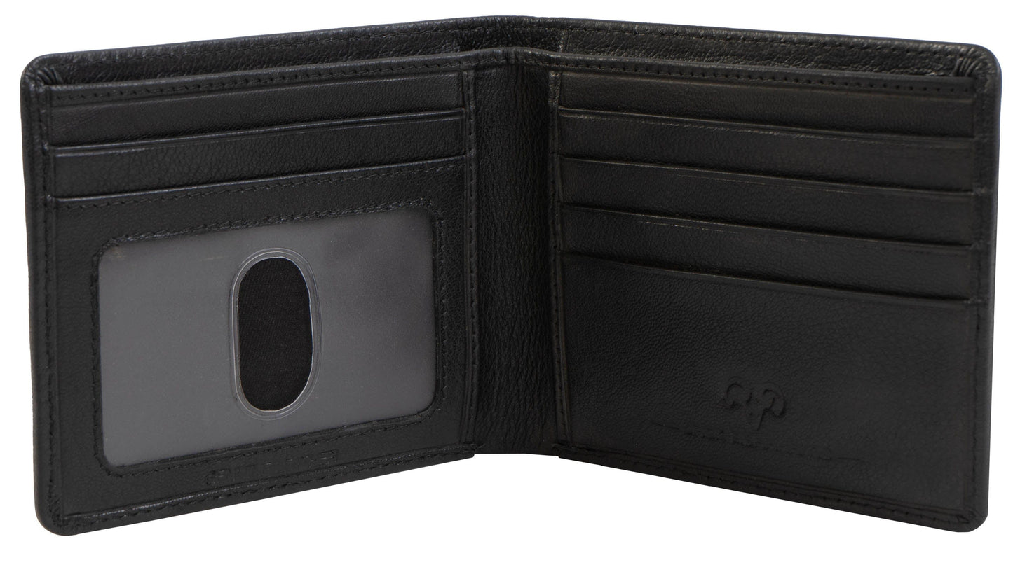 Jack Abrahams Goat Nappa Leather Bi-Fold Wallet with Flip ID Window Black/Cognac