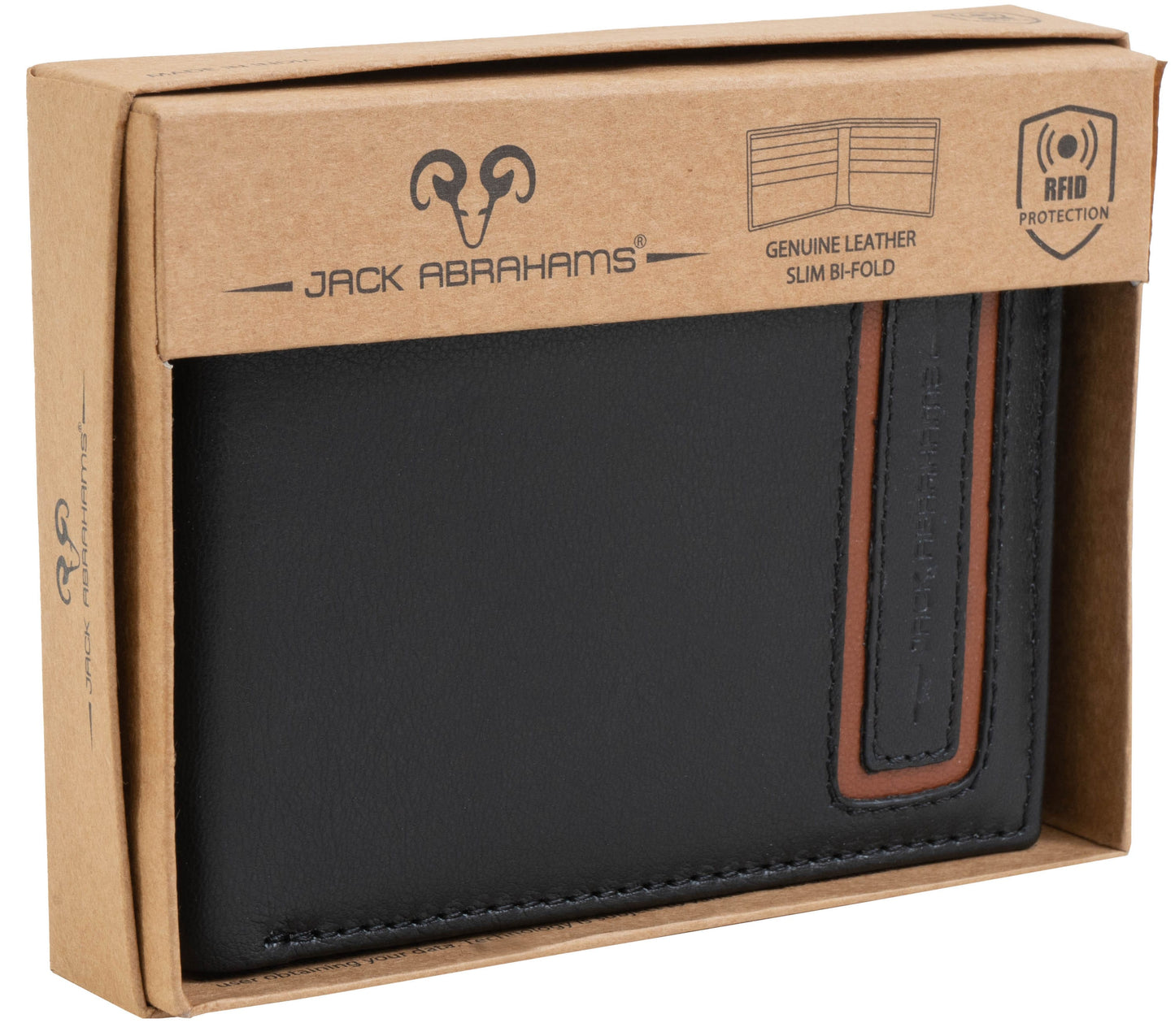 Jack Abrahams Goat Nappa Leather Bi-Fold Minimalist Wallet Black/Cognac