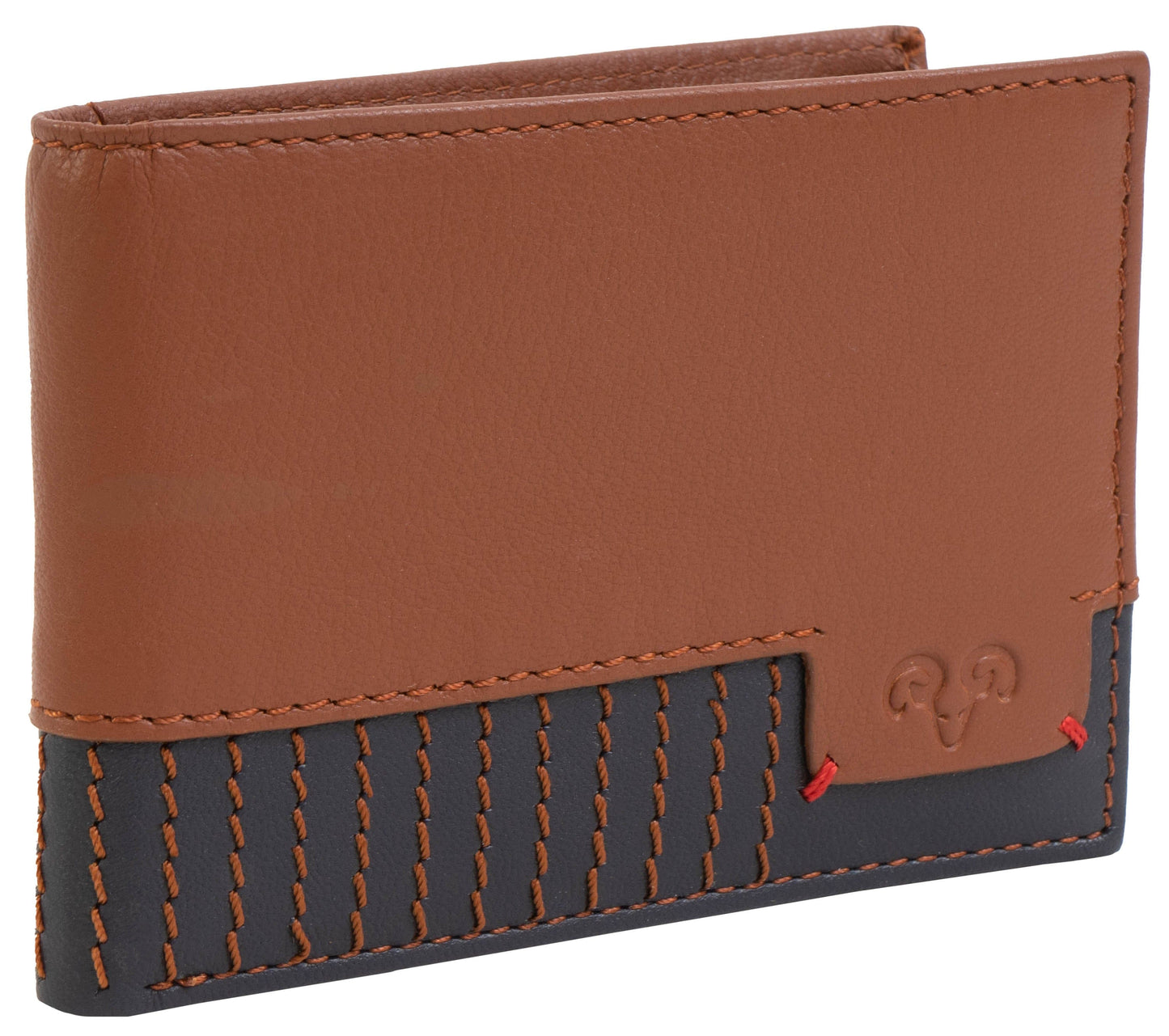 Jack Abrahams Goat Nappa Leather Two Tone Bi-Fold Wallet Cognac/Navy
