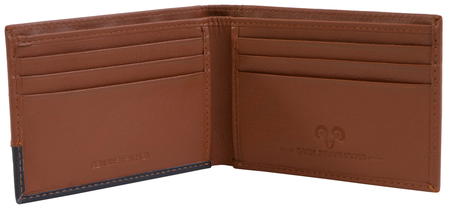Jack Abrahams Goat Nappa Leather Two Tone Bi-Fold Wallet Cognac/Navy