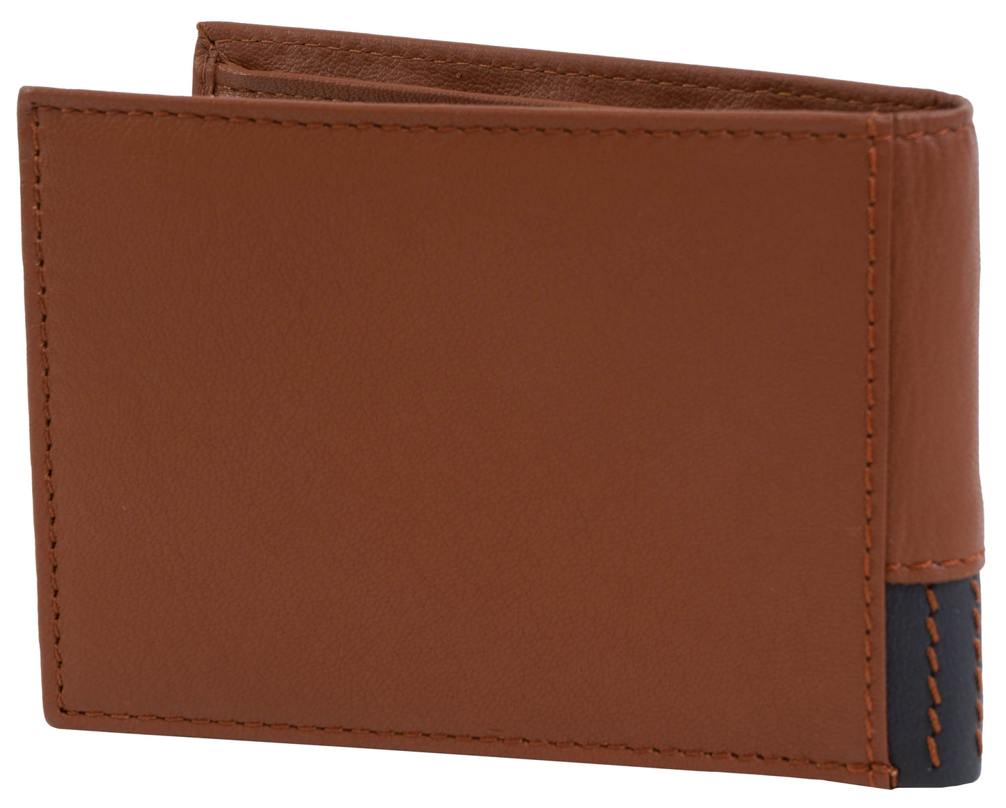 Jack Abrahams Goat Nappa Leather Two Tone Bi-Fold Wallet Cognac/Navy