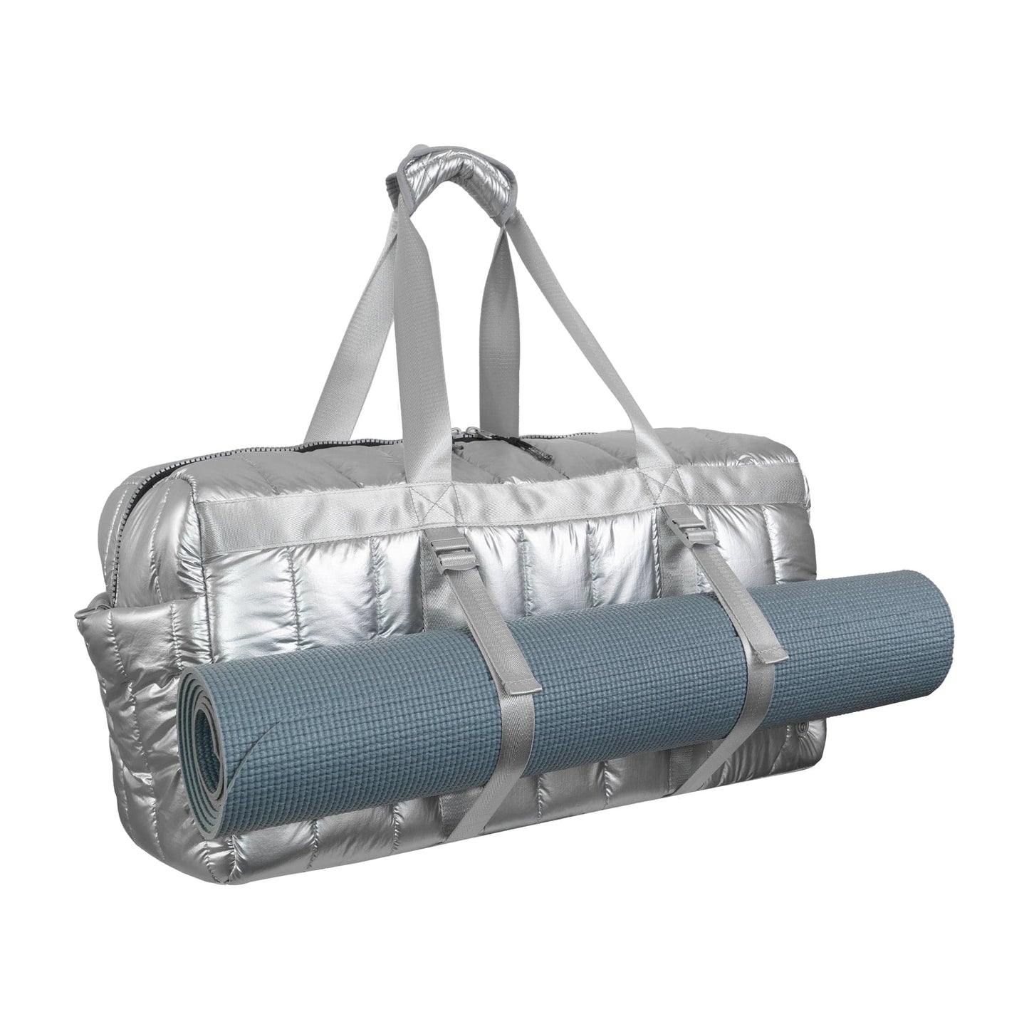 Joan & David 22" Metallic Puffer Tubular Quilted Nylon Travel Weekender Duffel