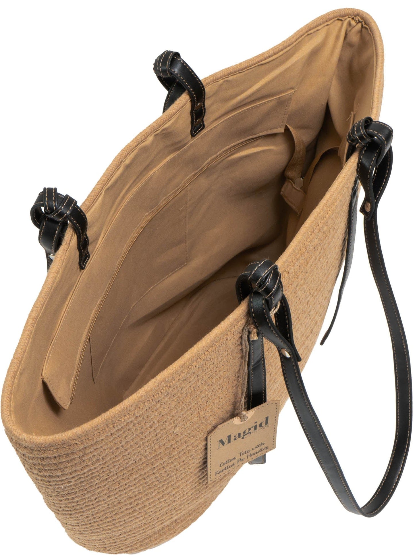 Magid Natural Cotton Woven & Faux Leather Shoulder Tote