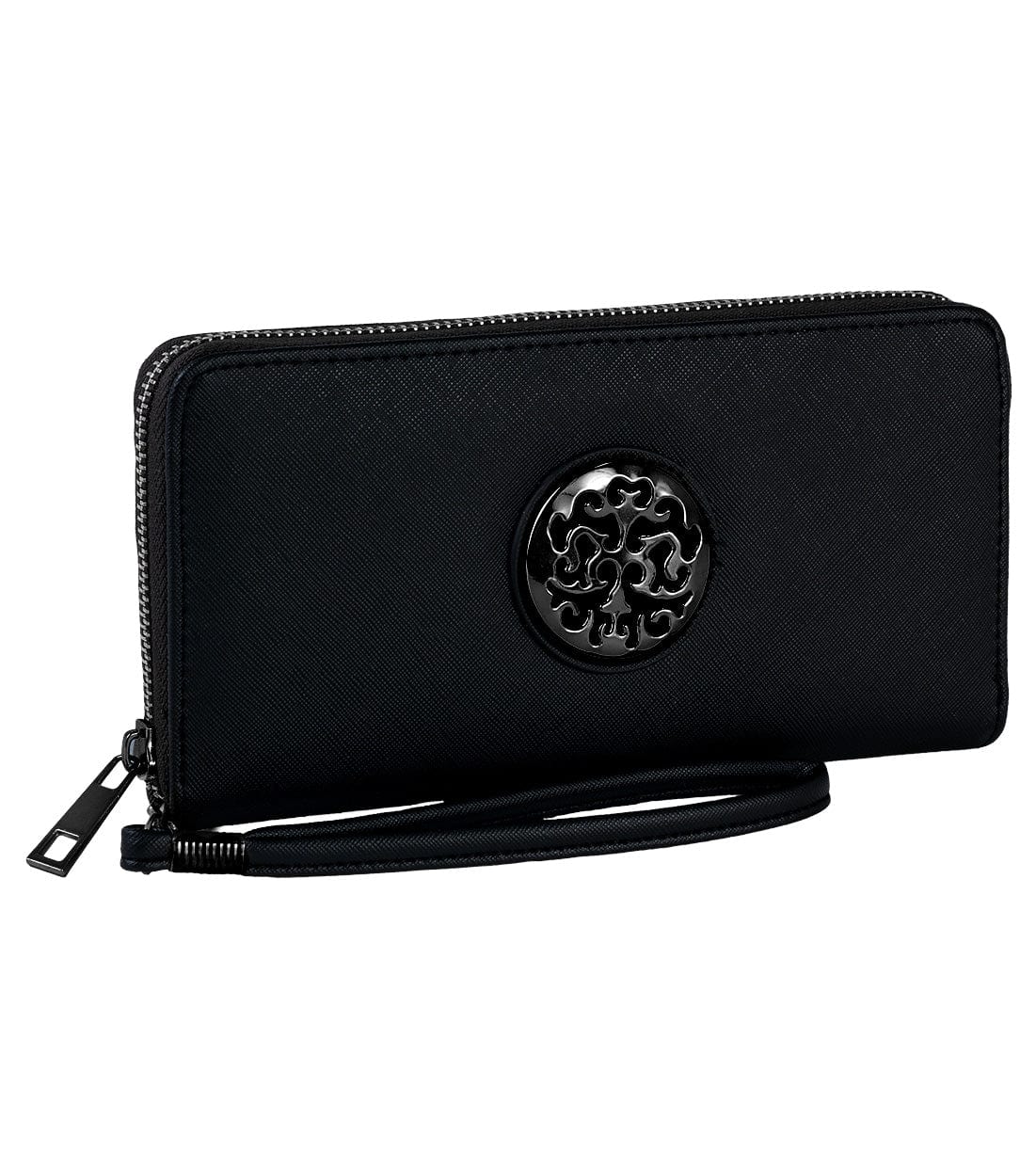 Rebecca & Rifka Saffiano Medallion Zip Wristlet Wallet