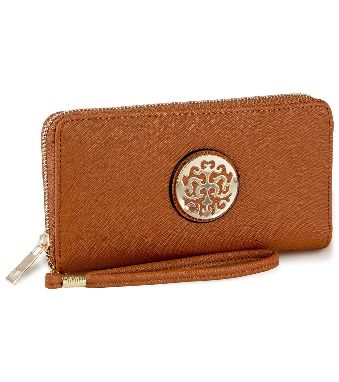 Rebecca & Rifka Saffiano Medallion Zip Wristlet Wallet