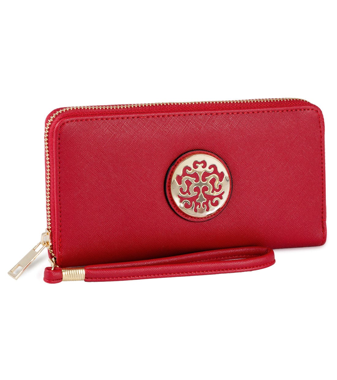 Rebecca & Rifka Saffiano Medallion Zip Wristlet Wallet