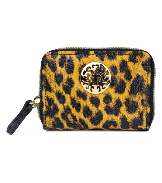 Rebecca & Rifka Leopard Animal Print Medallion Zip Accordian Wallet