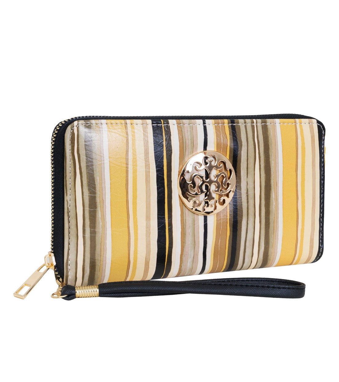 Rebecca & Rifka Multi Stripe Print Medallion Zip Wristlet Wallet