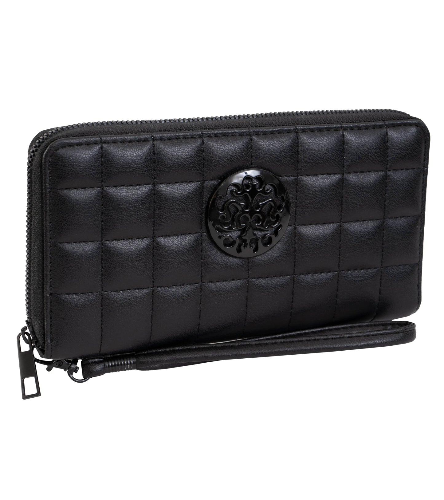 Rebecca & Rifka Smooth Boxed Quilt Medallion Zip Wristlet Wallet