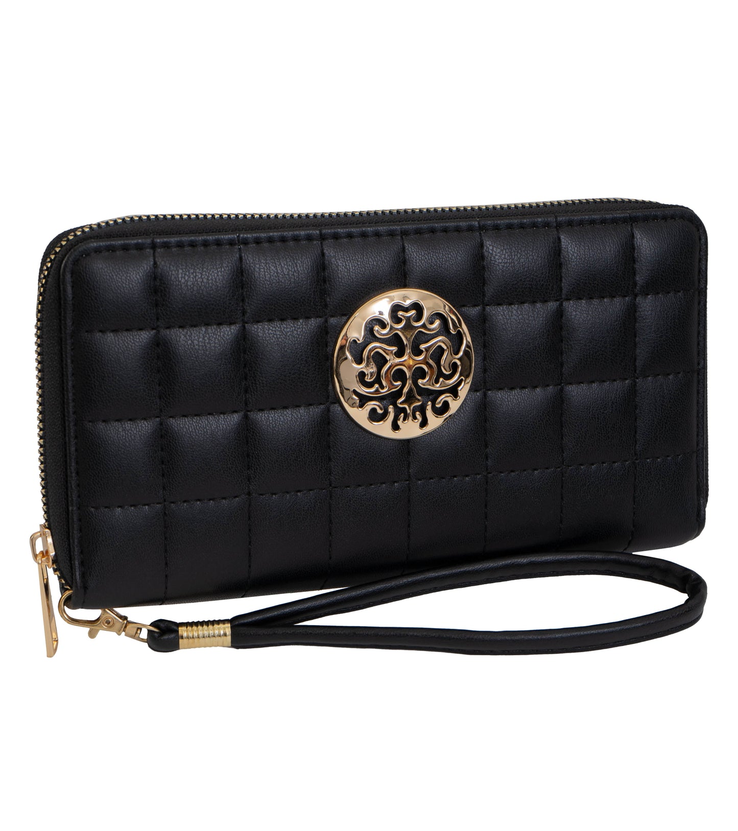 Rebecca & Rifka Smooth Boxed Quilt Medallion Zip Wristlet Wallet