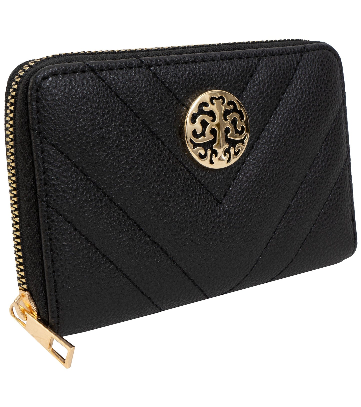 Rebecca & Rifka Quilted Pebble Chevron Medallion Zip Indexer Wallet