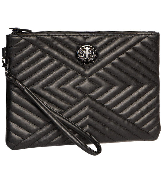 Rebecca & Rifka Smooth Abstract Tubular Quilt Medallion Zip Wristlet