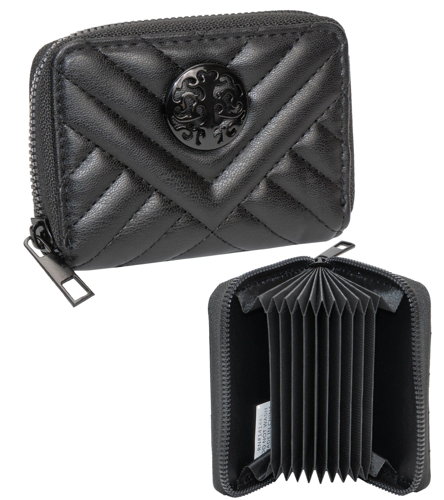 Rebecca & Rifka Smooth Abstract Chevron Tubular Quilt Medallion Zip Accordian Wallet