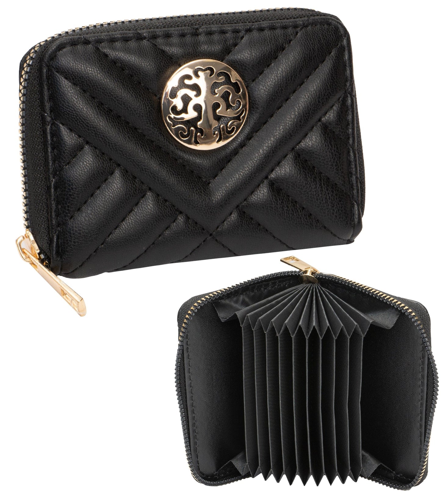 Rebecca & Rifka Smooth Abstract Chevron Tubular Quilt Medallion Zip Accordian Wallet