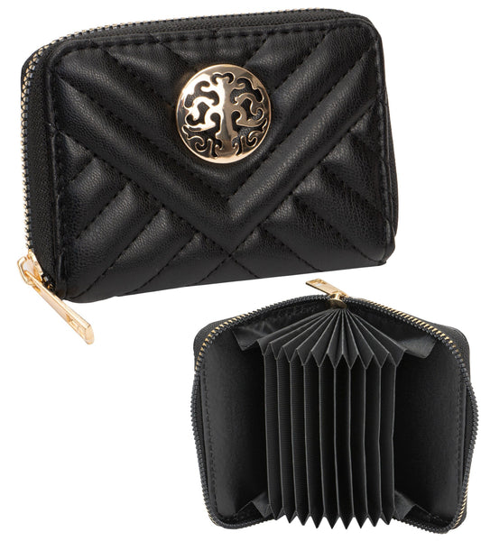 Rebecca & Rifka Smooth Abstract Chevron Tubular Quilt Medallion Zip Accordian Wallet