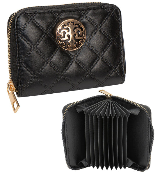 Rebecca & Rifka Smooth Diamond Quilt Medallion Zip Accordian Wallet