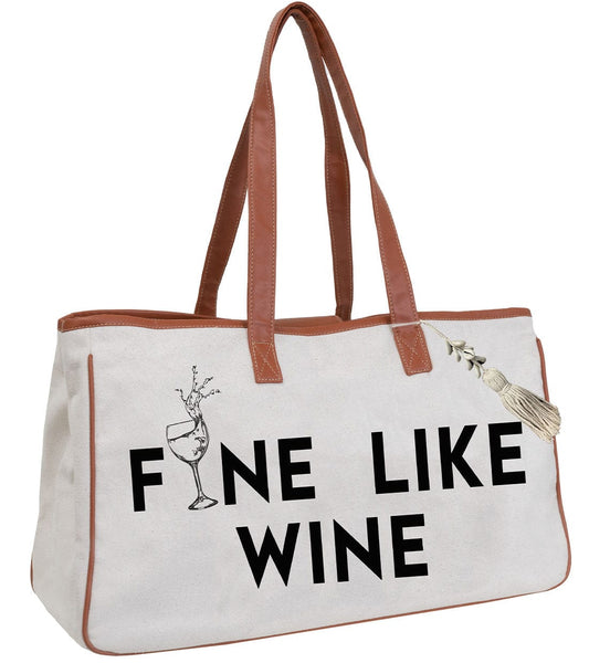 Magid Canvas Wine Tote "FINE LIKE WINE"