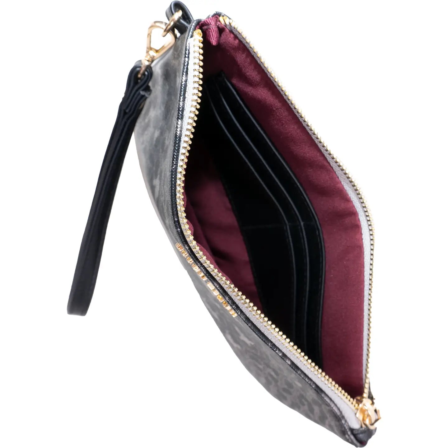 Ellen Tracy Metallic Leopard Faux Leather Print Wristlet