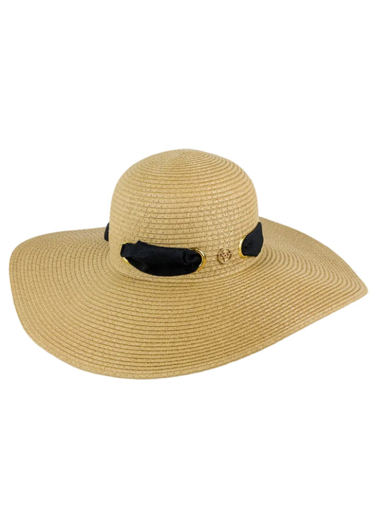 Adrienne Vittadini Straw Grommet Ribbon Large Brim Floppy Hat