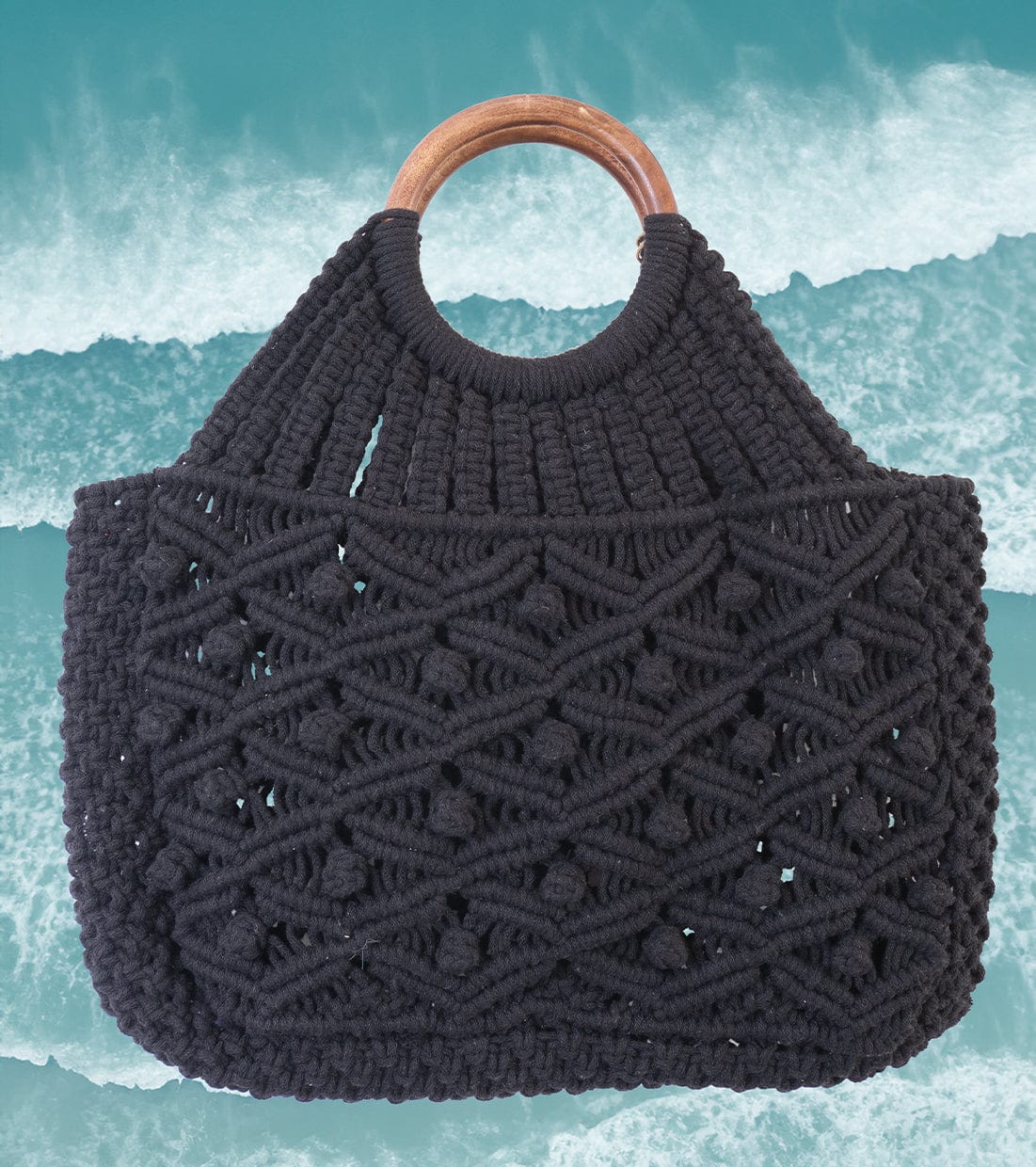 Magid Natural Cotton Macrame Circle Wooden Handle Handbag