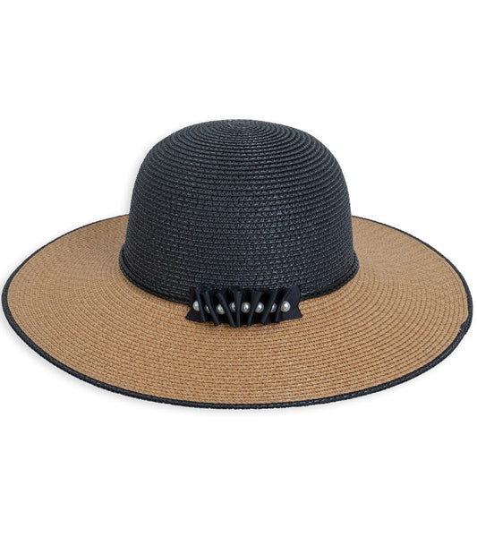 Magid Pearl Color Block Straw Floppy Hat