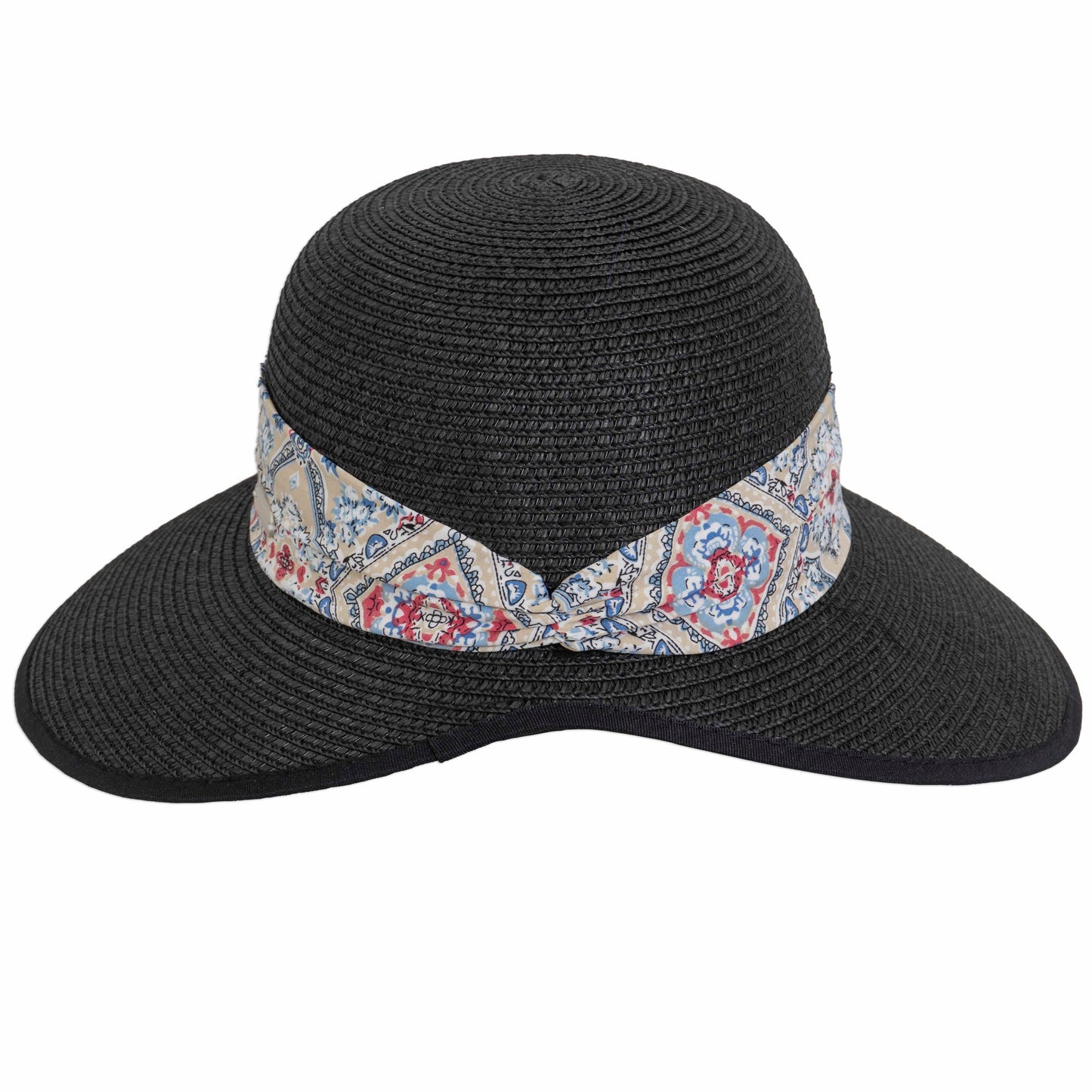 Magid Geometric Print Ribbon Straw Garden Hat