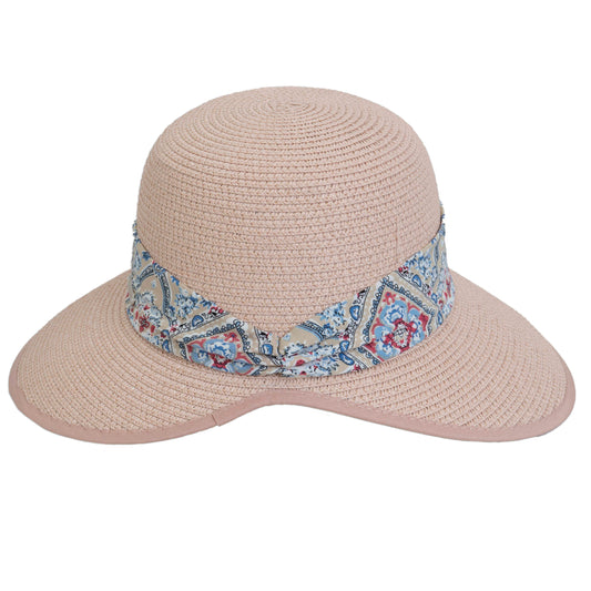 Magid Geometric Print Ribbon Straw Garden Hat