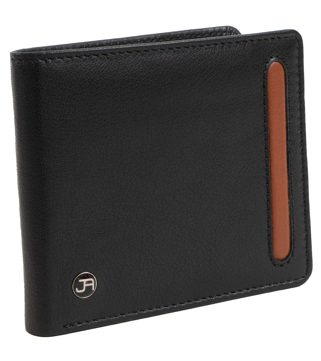 Jack Abrahams Goat Nappa Leather Bi-Fold Wallet with Flip ID Window Black/Cognac