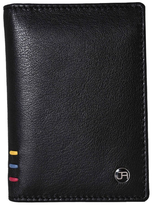 Jack Abrahams Goat Nappa Leather Bi-Fold Wallet with Flip ID Window Pocket Black
