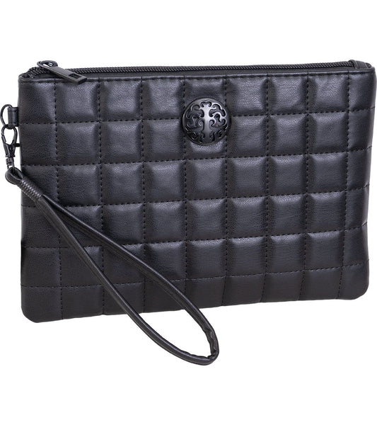 Rebecca & Rifka Smooth Boxed Quilt Medallion Zip Wristlet